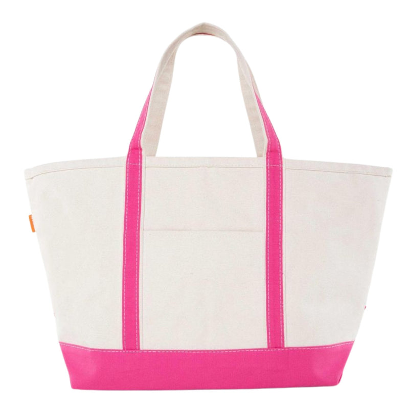 Hot pink personalized tote bag with monogram embroidery, trendy gift option.