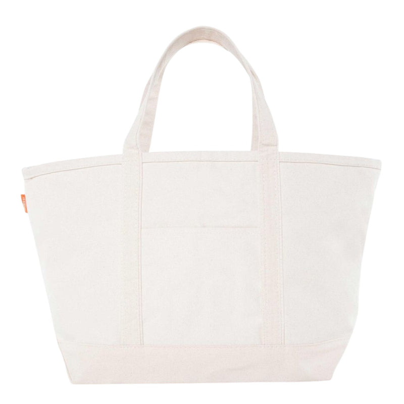 White canvas tote with classic monogram, timeless customizable accessory.