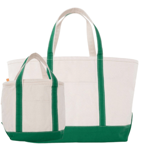 Embroidered Gameday Canvas Tote & Cooler Tote Bundle, natural canvas boat tote with matching green-trim insulated cooler.