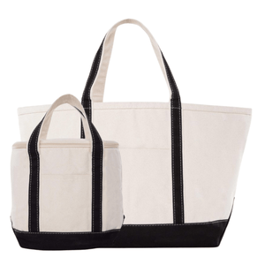 Embroidered Gameday Canvas Tote & Cooler Tote Bundle, natural canvas boat tote with black trim and matching insulated cooler.