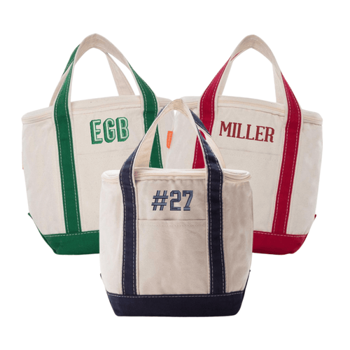 Three cooler totes with green “HSA,” red “MILLER,” and navy “#12” embroidery – Gameday Cooler Tote
