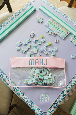 Embroidered mahjong tile mat personalized with initials thoughtful gift for players.