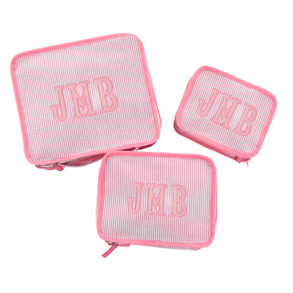 Seersucker Packing Cubes for Stylish Travel Sprinkled With Pink