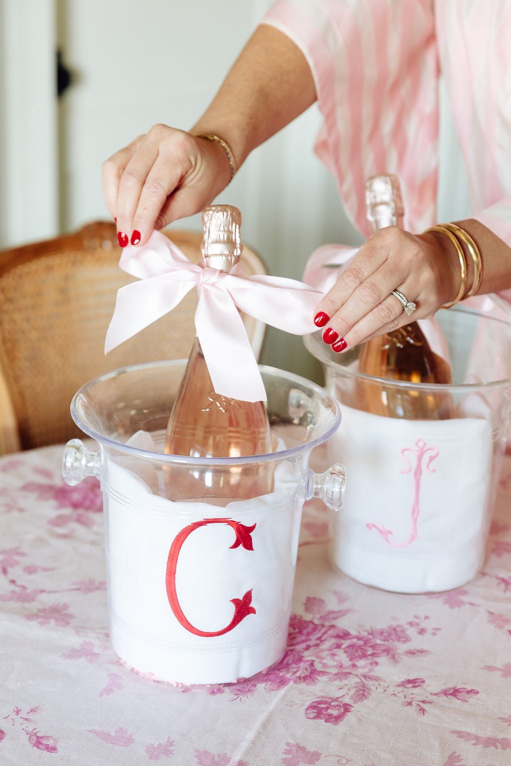 Custom Acrylic Ice Bucket from Sprinkled With Pink featuring a monogram design, ideal for entertaining and gifting.