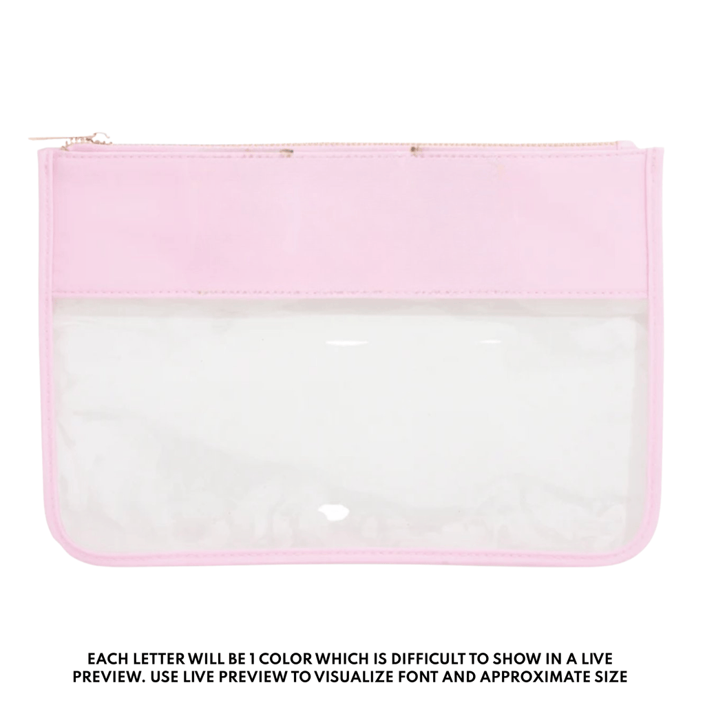 Embroidered Teacher Nylon Clear Pouch – @PBANDJ4THGRADE x SWP in clear nylon with pastel-pink trim and gold zipper