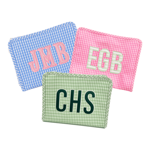 Personalized travel roadie bag with bold applique letters, a fun and functional gift for travelers.