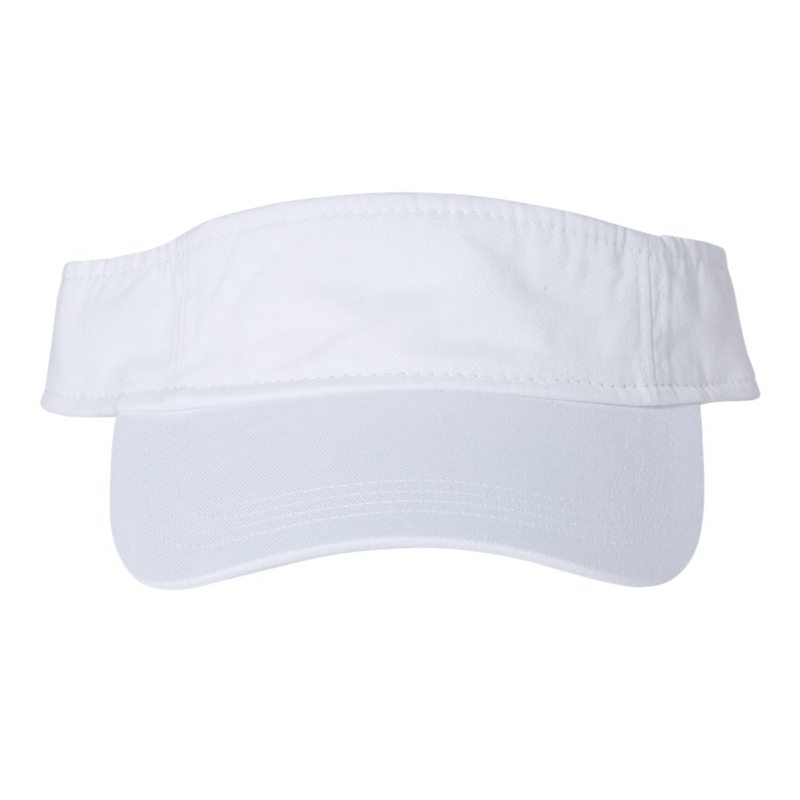 White embroidered visor with monogram, clean and classic personalized accessory.