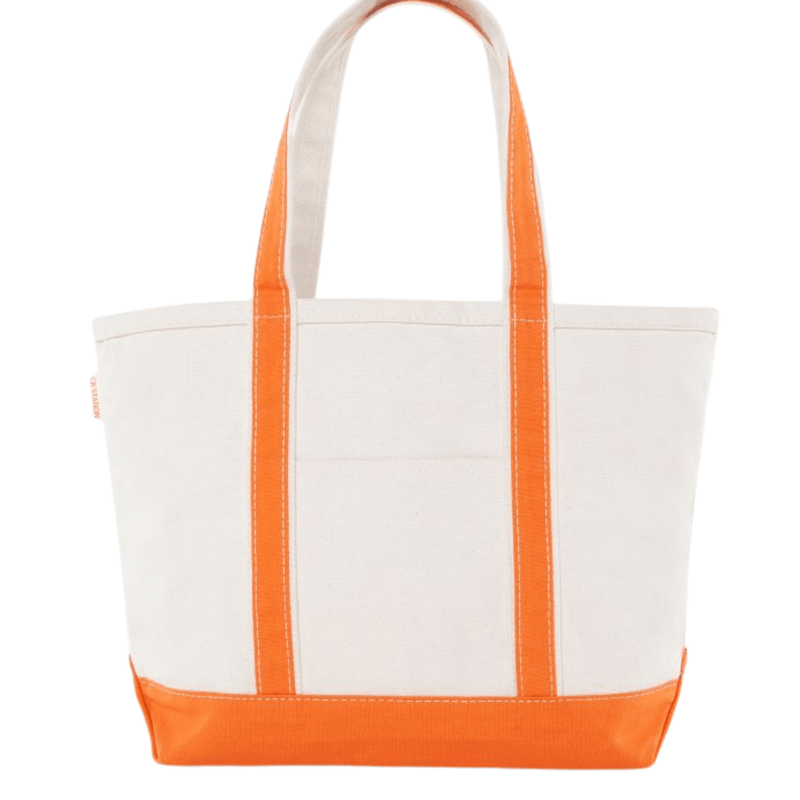 Natural canvas tote bag with orange handles and base