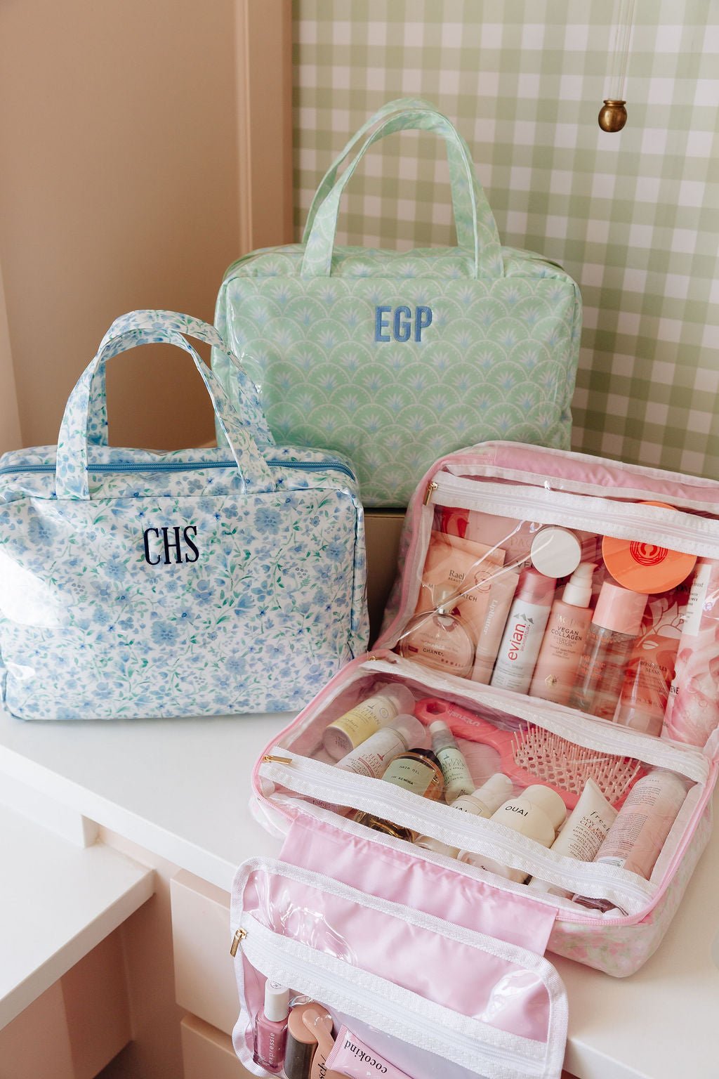 cute hanging travel toiletry bag Clear Coated Travel Organizer Set Dahlia