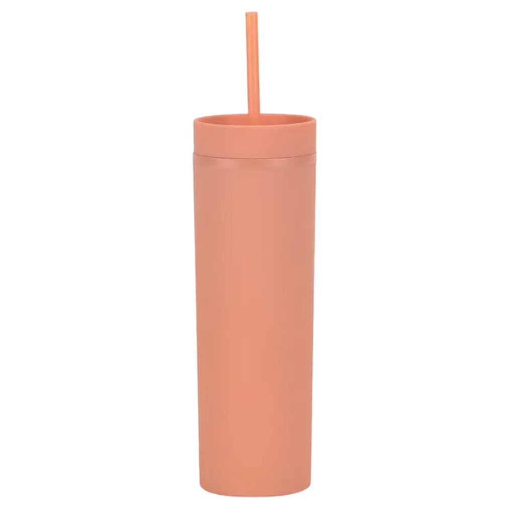 Peach matte 16 oz mahjong tumbler with slim design, perfect for adding personalized names for game night drinks.