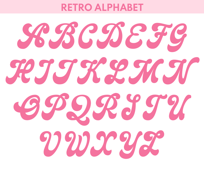A graphic showing the letters which are used with the retro font.