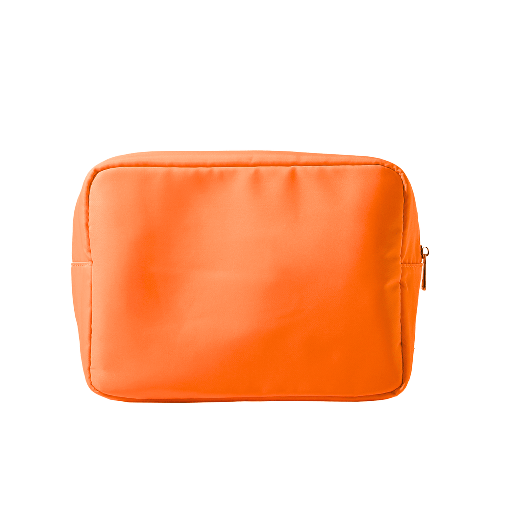 Orange personalized nylon pouch for travel or cosmetics, durable custom bag