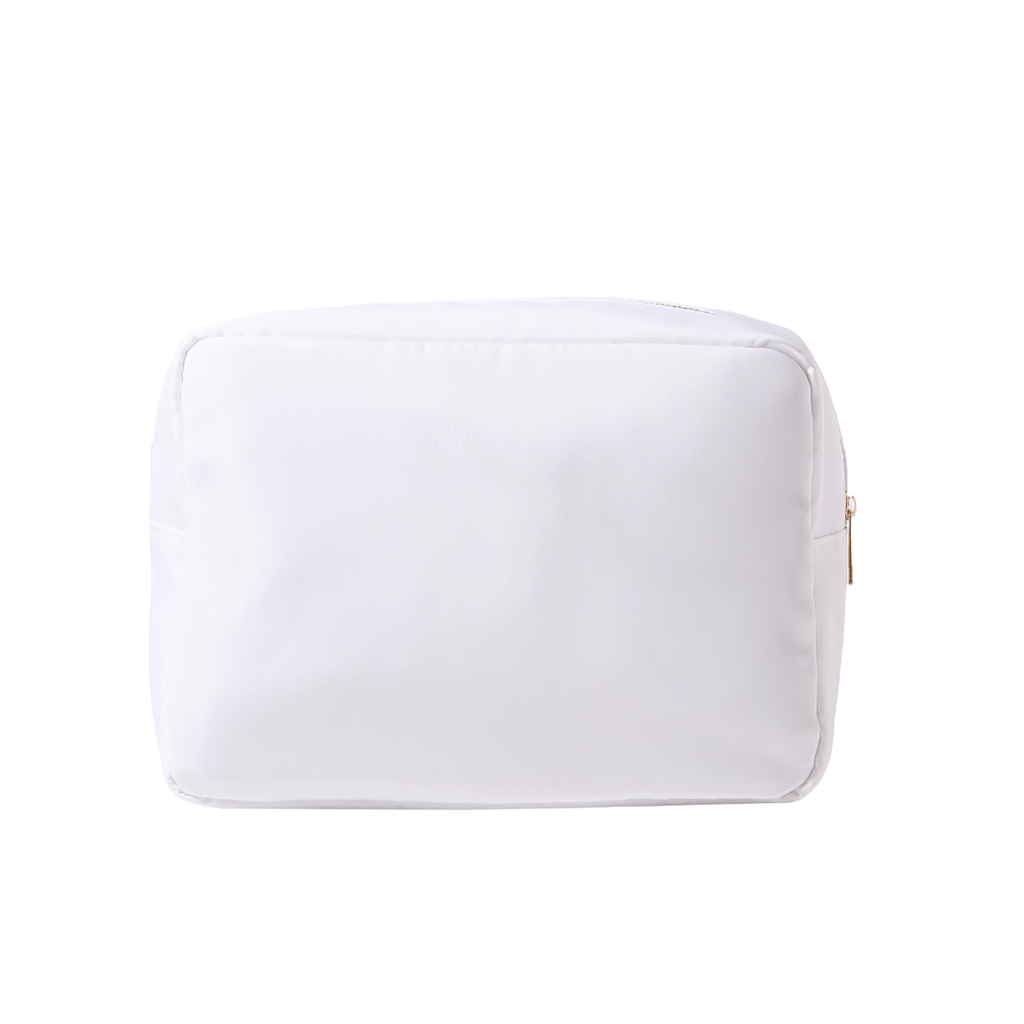 White personalized nylon pouch, minimalist travel bag by Sprinkled With Pink