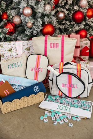 Custom pickleball paddle cover with embroidered initials, perfect sports gift by Sprinkled With Pink