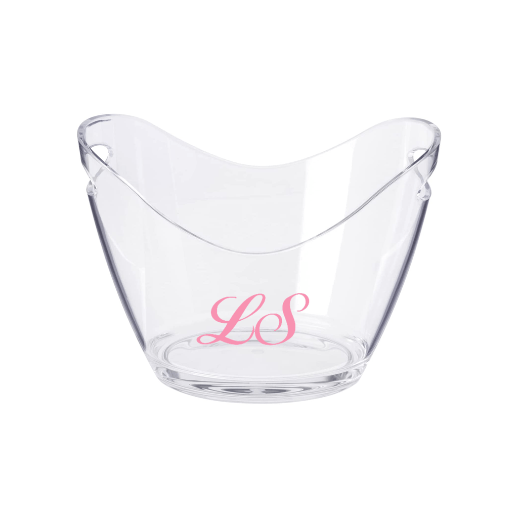 Clear Script Monogram Wide Ice Bucket by Sprinkled With Pink, featuring elegant pink 