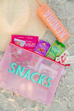 Personalized beach tote with bold shadow embroidery, perfect for pool or vacation use.
