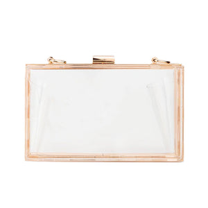 Clear stadium bag with gold chain strap and rose-gold frame – Shadow Monogram Stadium Bag