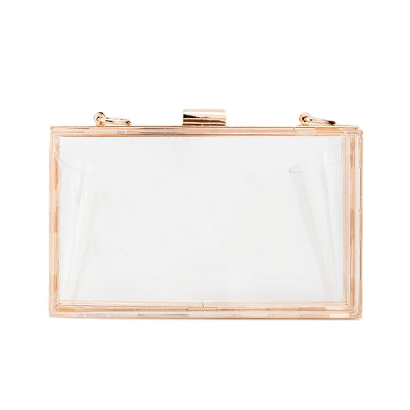 Clear stadium bag with gold chain strap and rose-gold frame – Shadow Monogram Stadium Bag