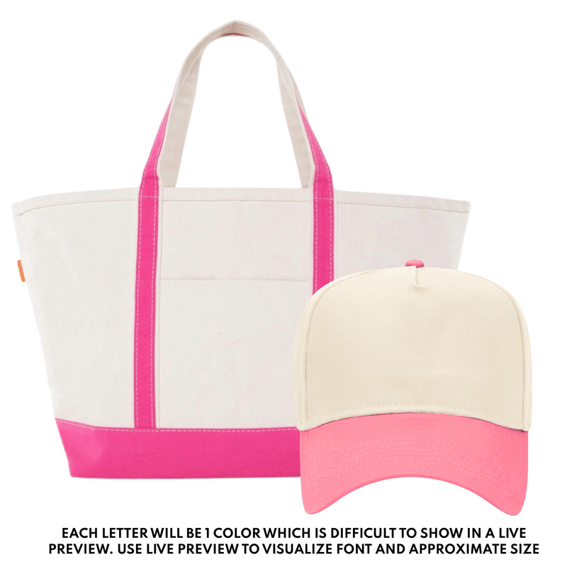 Teacher Tote & Hat Bundle – @PBANDJ4THGRADE x SWP: natural canvas tote with hot-pink trim and matching trucker hat with pink brim