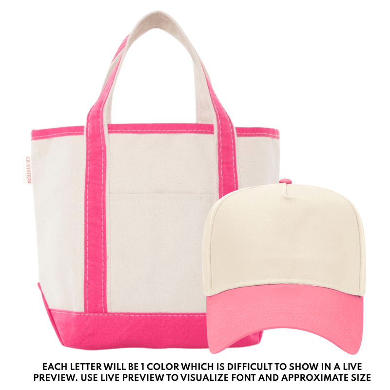 Teacher Tote & Hat Bundle – @PBANDJ4THGRADE x SWP: natural canvas tote with hot-pink trim and matching hot-pink brim trucker hat