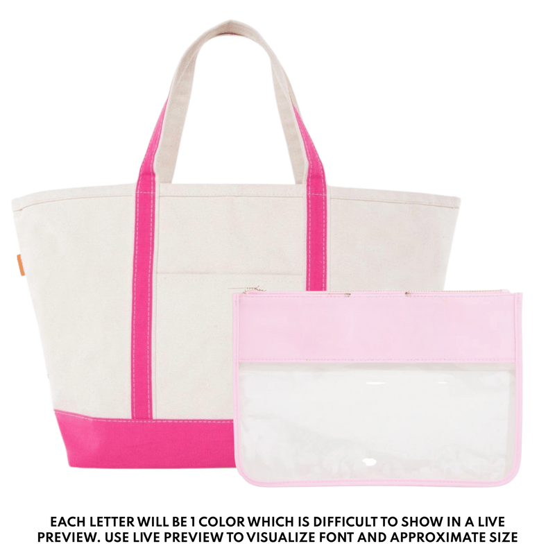 Teacher Tote & Pouch Bundle – @PBANDJ4THGRADE x SWP: natural canvas tote with hot-pink trim and clear nylon pouch with pastel-pink trim and gold zipper