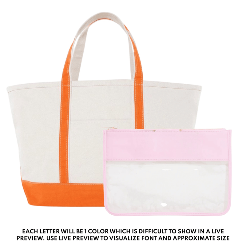 Teacher Tote & Pouch Bundle – @PBANDJ4THGRADE x SWP: natural canvas tote with bright-orange trim and clear nylon pouch with pastel-pink trim