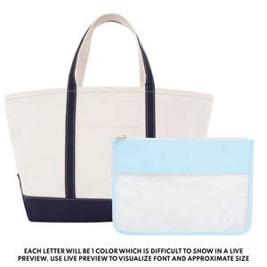 Teacher Tote & Pouch Bundle – @PBANDJ4THGRADE x SWP: natural canvas tote with navy-blue trim and clear nylon pouch with baby-blue trim and gold zipper