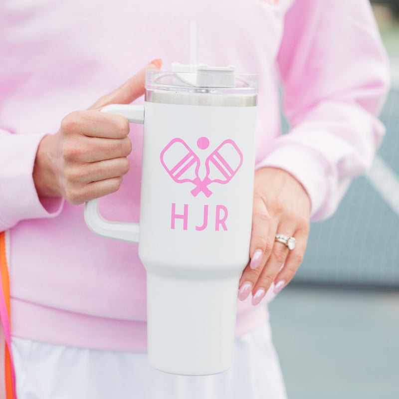 40 oz Tumbler, Monogram Motif - Sprinkled With Pink #bachelorette #custom #gifts