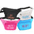 Fanny packs in four different colors with 90s sayings on the front pocket