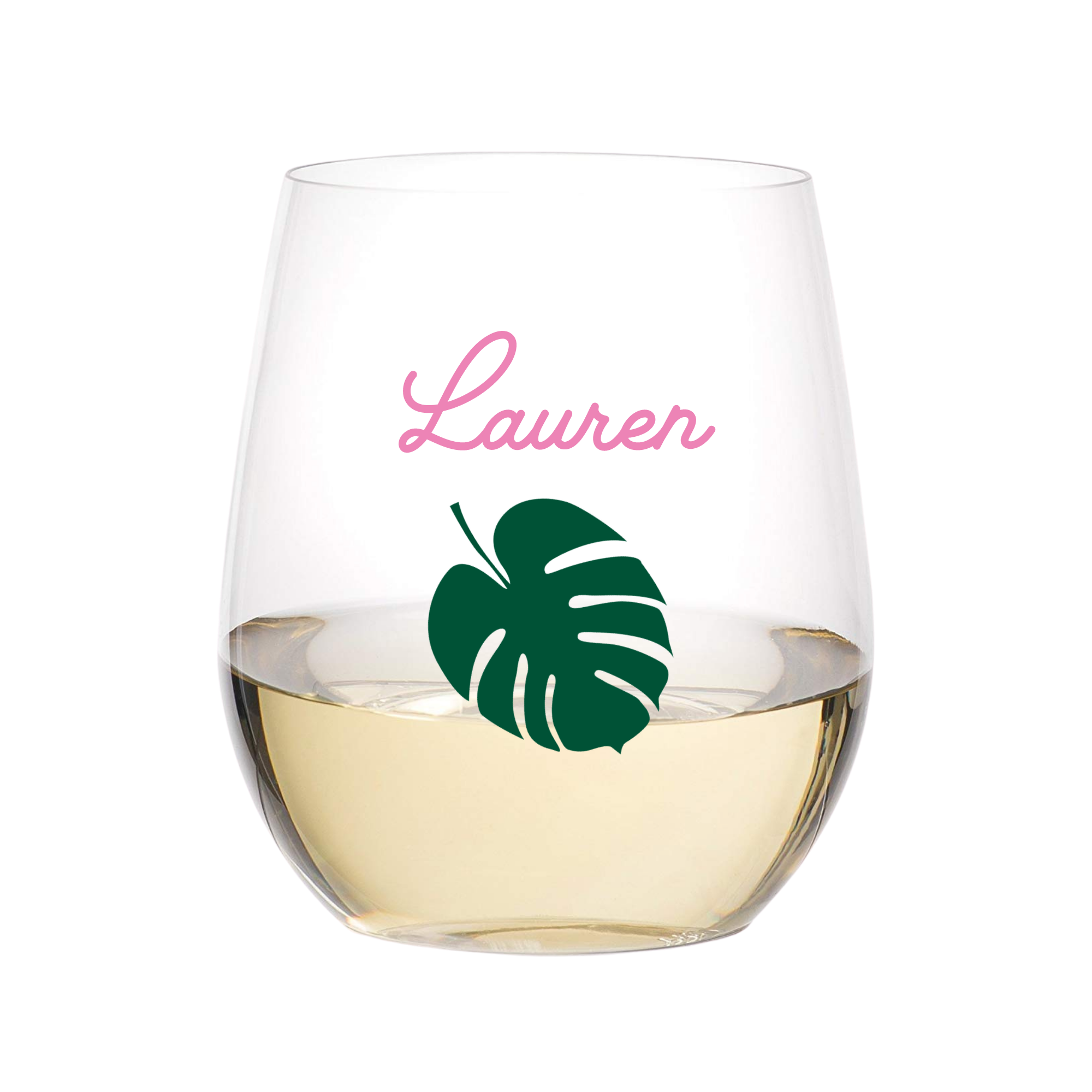 Tropical Leaf Stemless Wine Glass