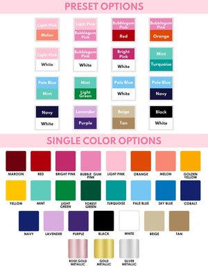 A graphic showing the color options that can be used to customize the coasters.
