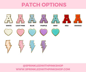 An array of patches that shows the color options and icons that can be used to customize this product.