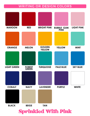 A chart shows writing and design color options 