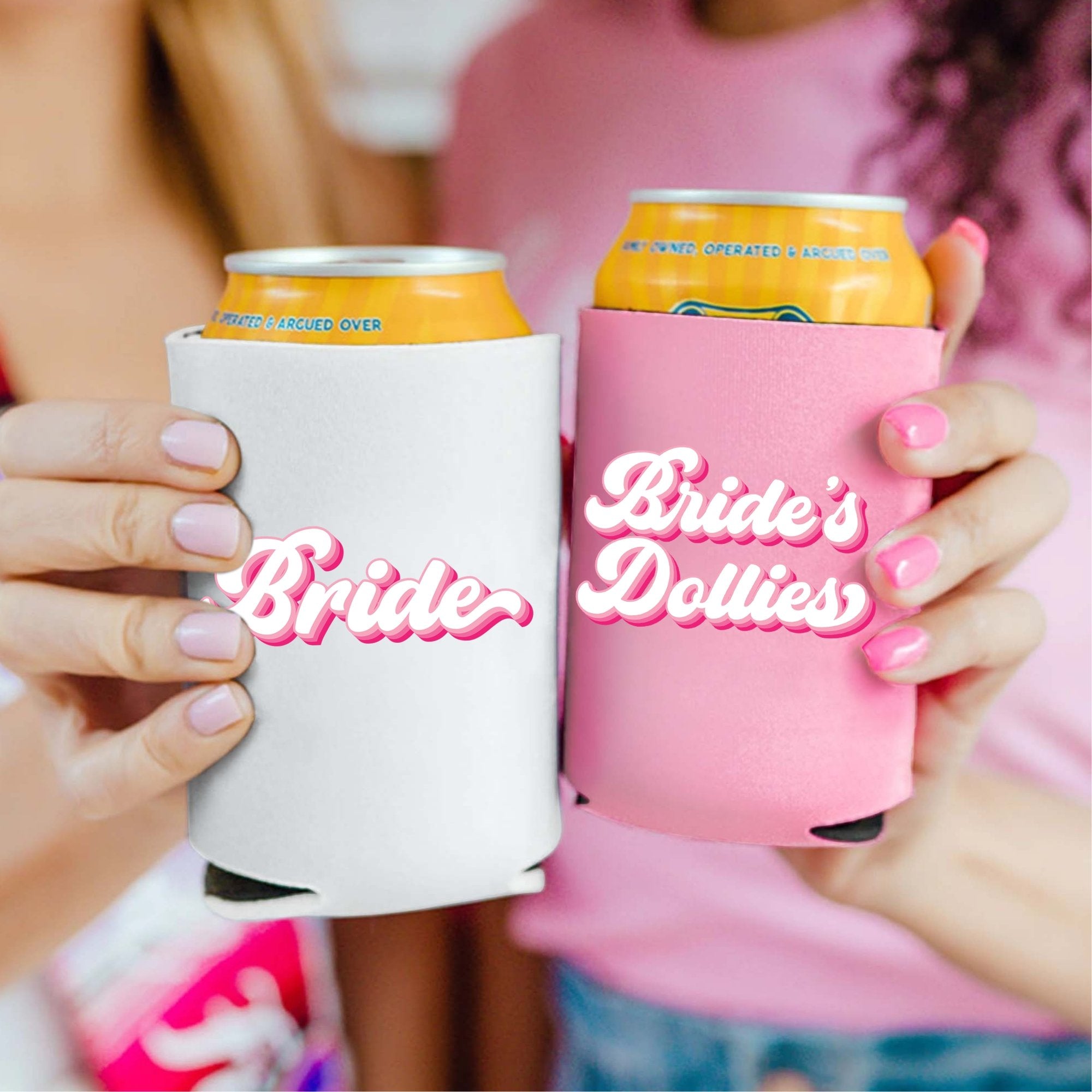 Bride / Brides Dollies Can Coolers - Sprinkled With Pink #bachelorette #custom #gifts
