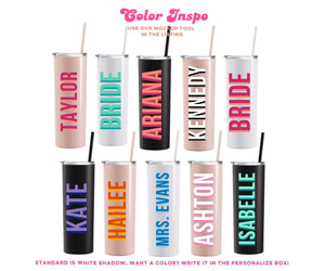 A graphic showing the color options to customize a tumbler.