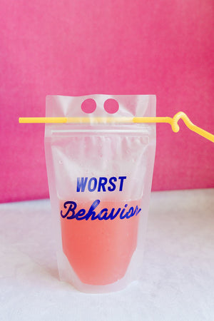 A party pouch that reads "Worst Behavior"