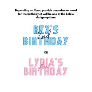 A graphic shows the different fonts that can be used to customize a birthday design