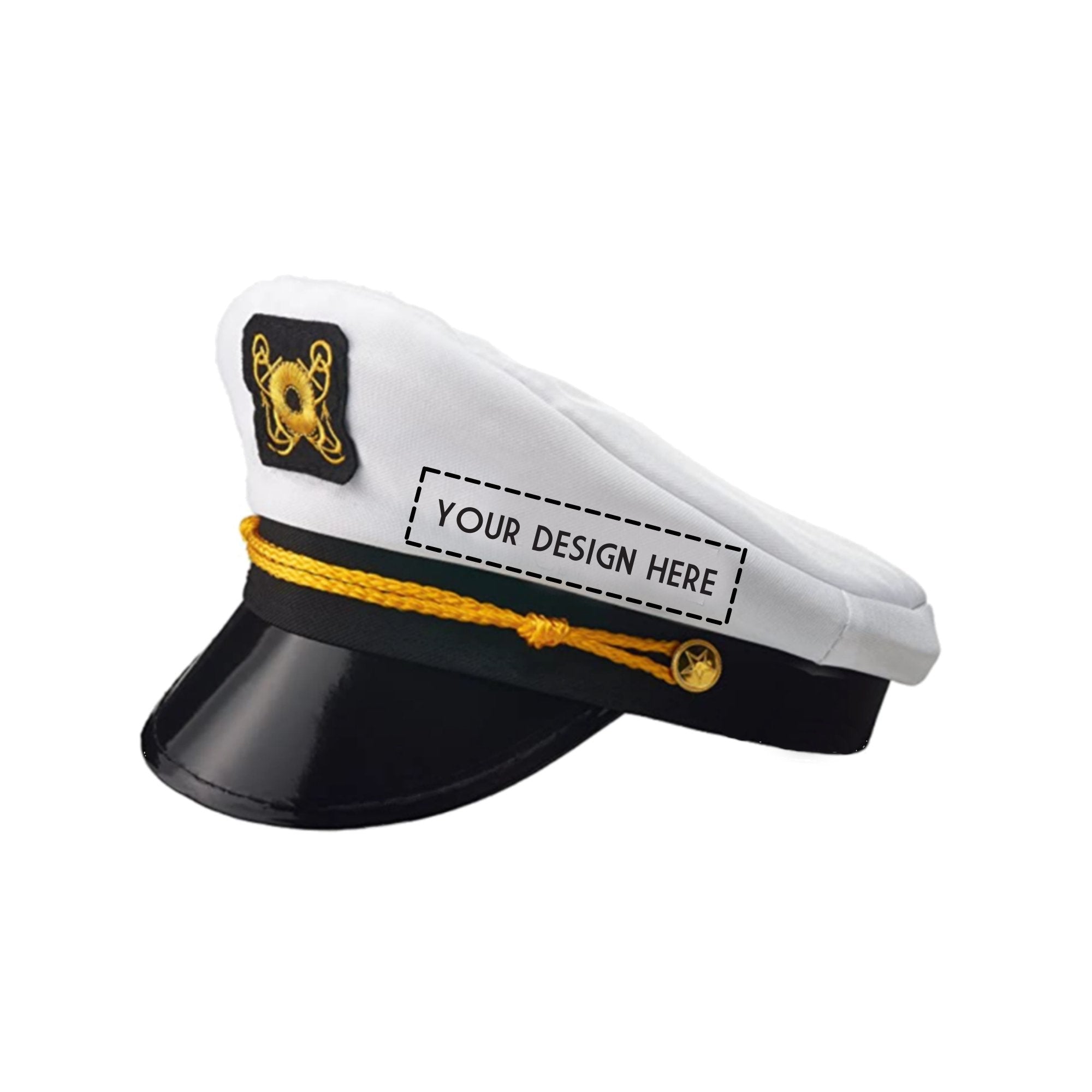A captain's hat that can be customized on the side