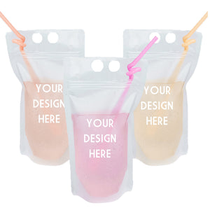 Three drink party pouches with a customizable area on the front