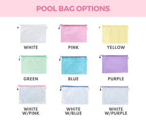 An array of our pool bags shown in each color to be customized. 