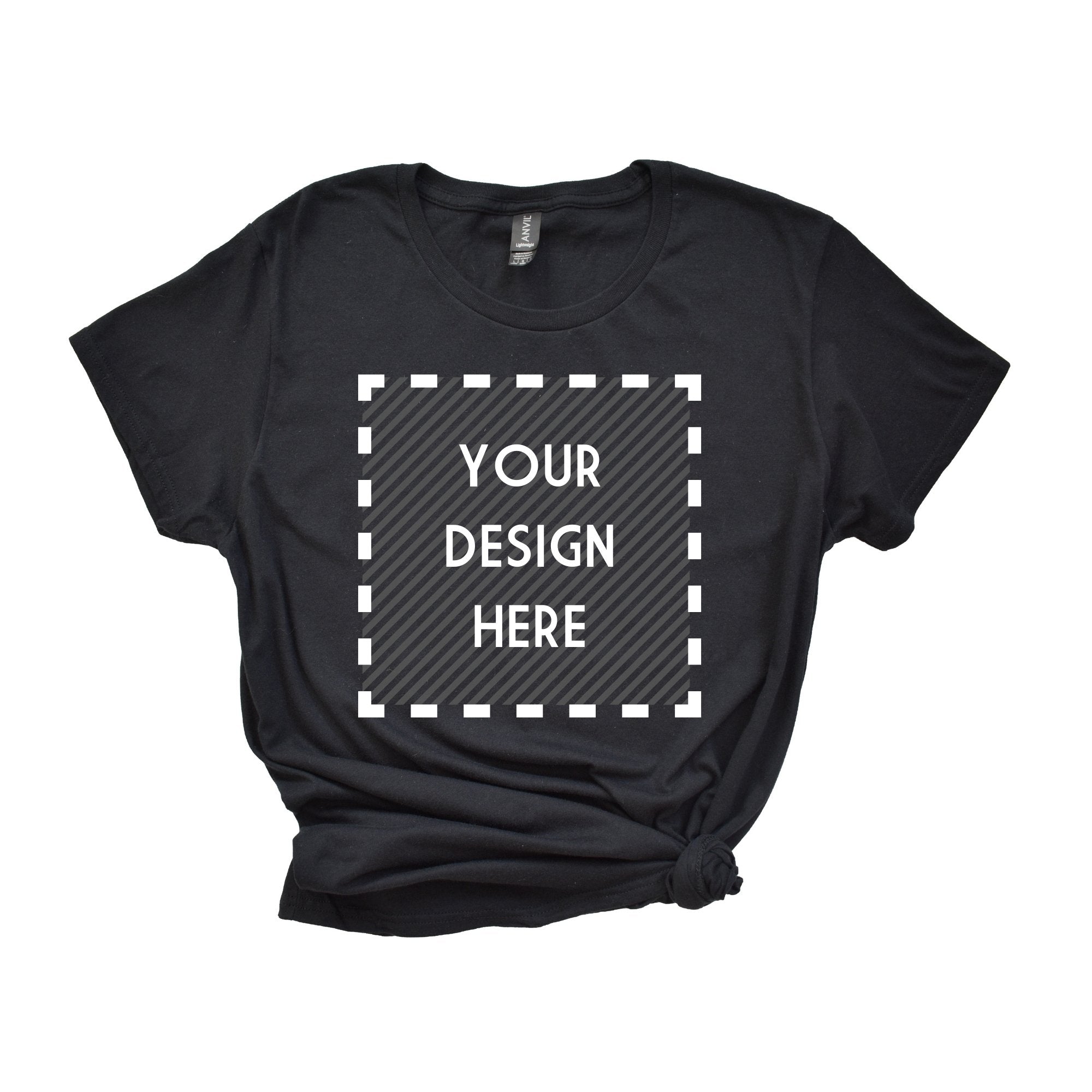 A black t-shirt with a customizable area on the front