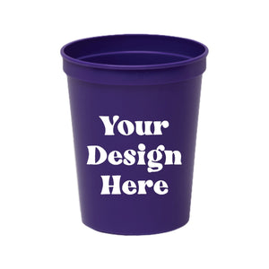 A purple stadium cup with a customizable area