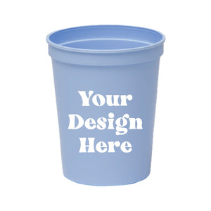 A periwinkle stadium cup with a customizable area