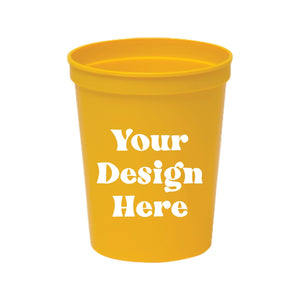 A yellow stadium cup with a customizable area