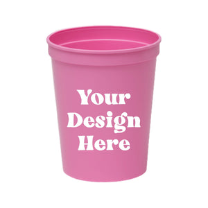 A pink stadium cup with a customizable area