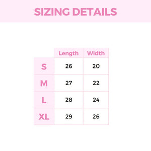 A graphic showing the sizing of the product.