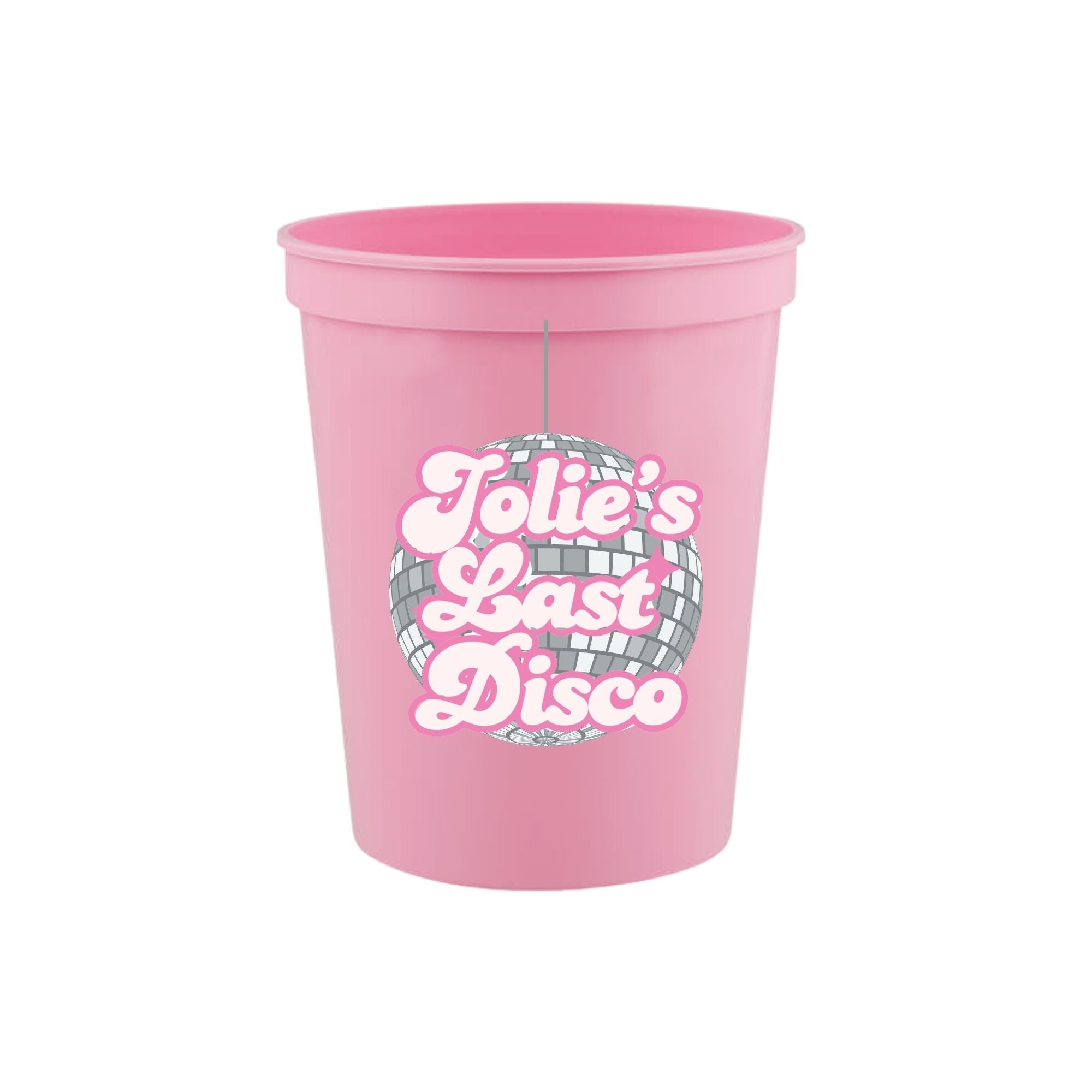 Custom Disco Ball Stadium Cup (set of 10) - Sprinkled With Pink #bachelorette #custom #gifts