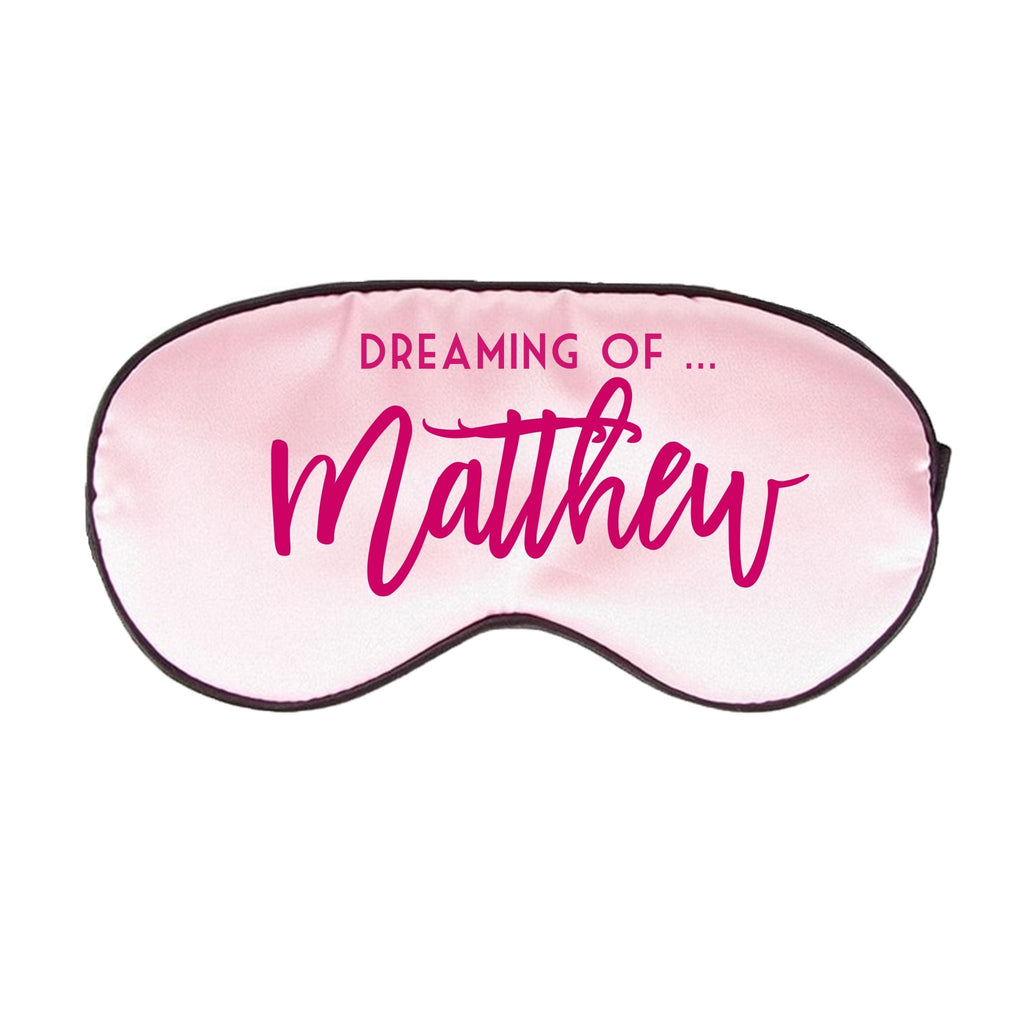 A sleep mask is customized to read 