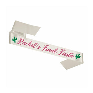 A custom sash reads "Rachel's Final Fiesta"