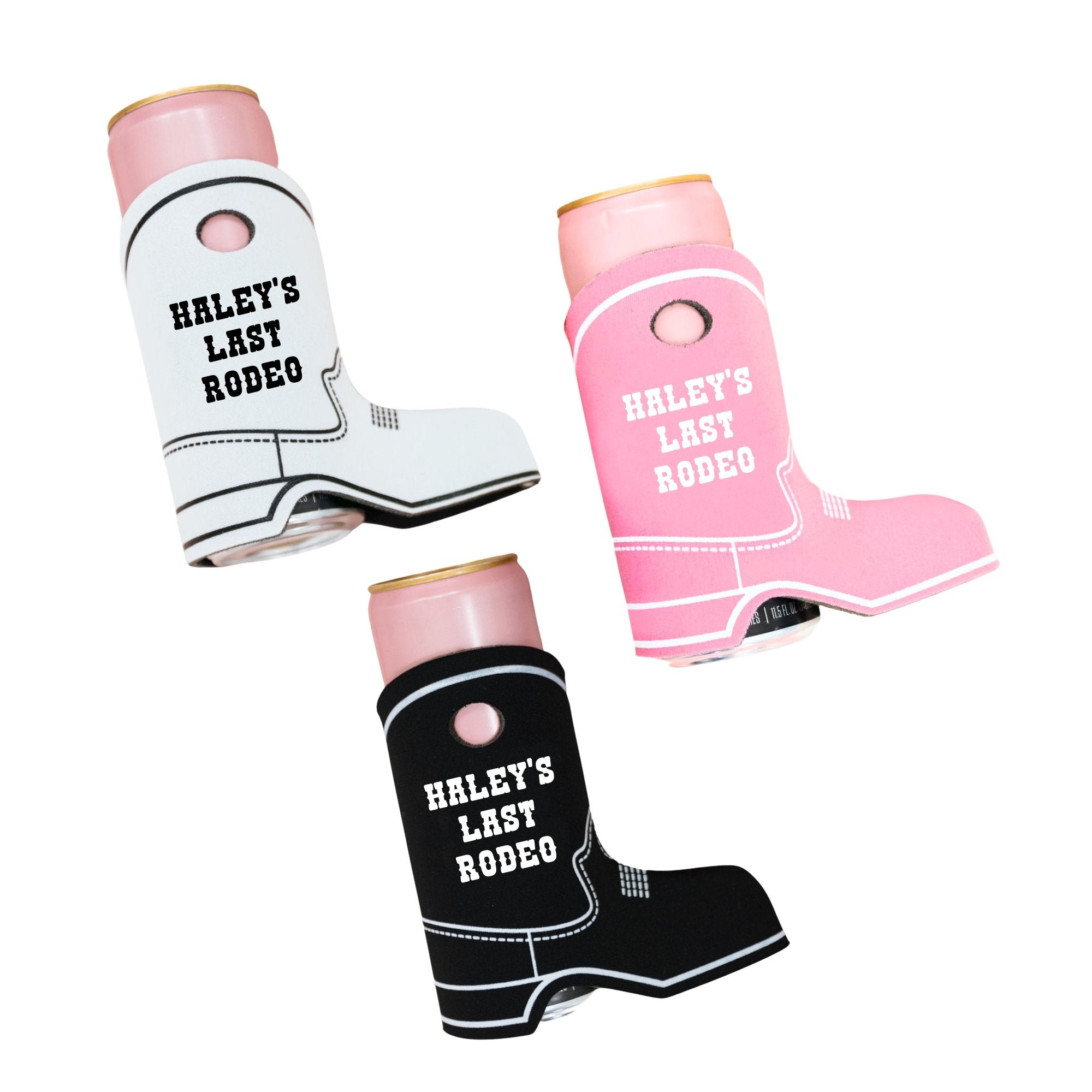 Custom Last Rodeo Boot Can Cooler - Sprinkled With Pink #bachelorette #custom #gifts